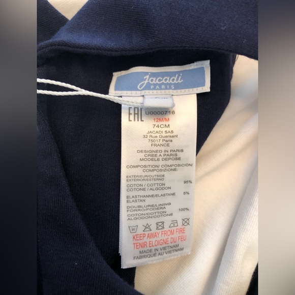 NWT! Jacadi Paris two piece white collared bodysuit & navy blue overall loungers - Picture 8 of 12